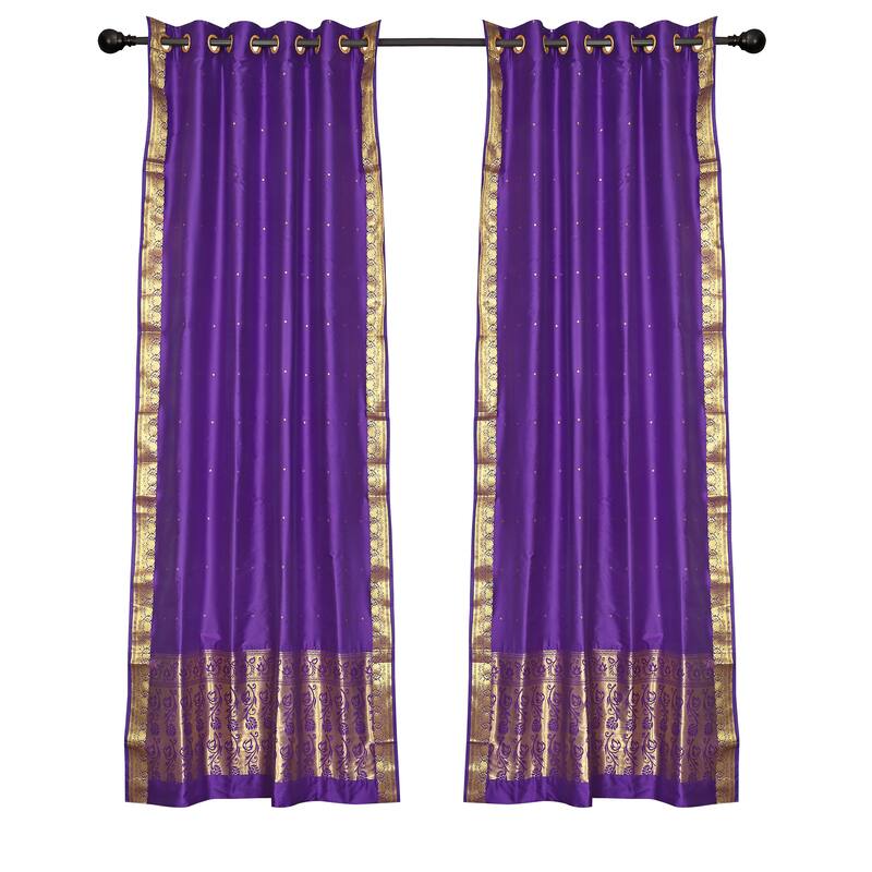 2 Boho Purple Indian Sari Curtains Ring Top Window Panels Drapes - 43" W X 120" L (Unlined) - 120 Inches