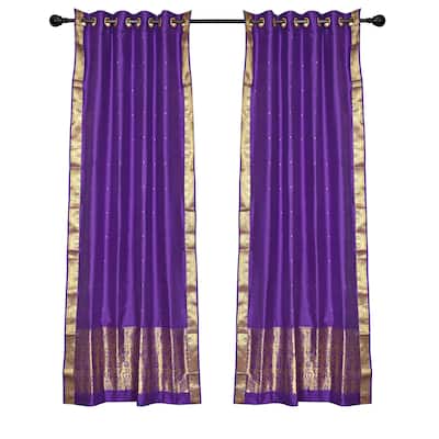 2 Boho Purple Indian Sari Curtains Ring Top Window Panels Drapes