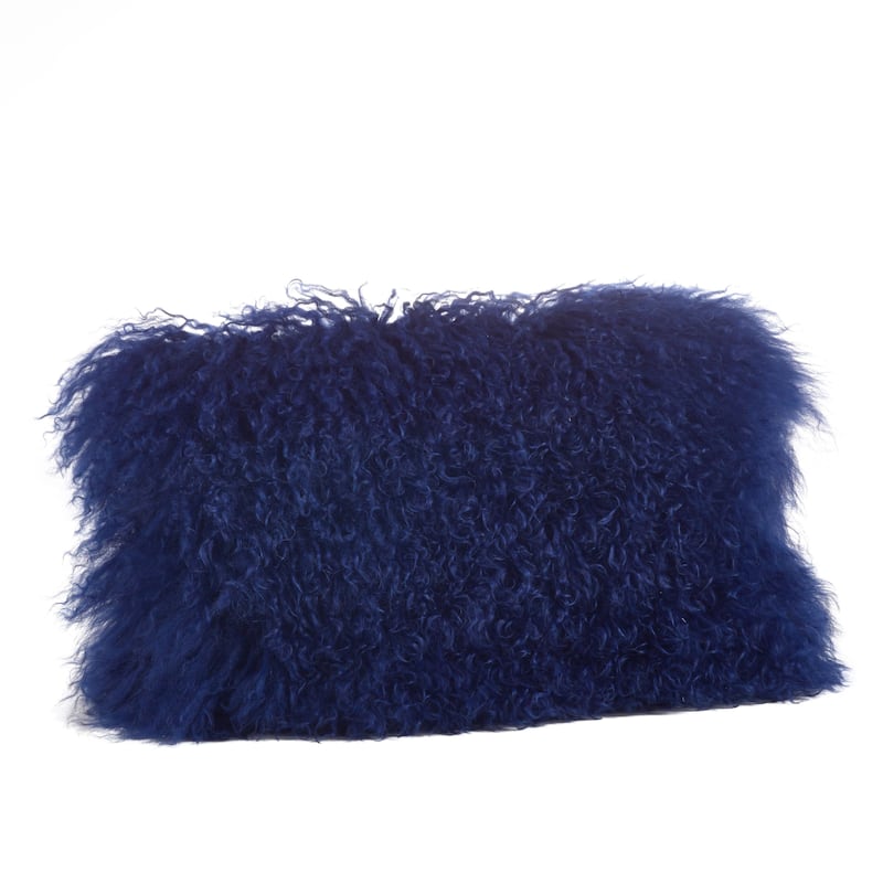 Poly-filled Mongolian Lamb Throw Pillow - 12"x20" - Cobalt