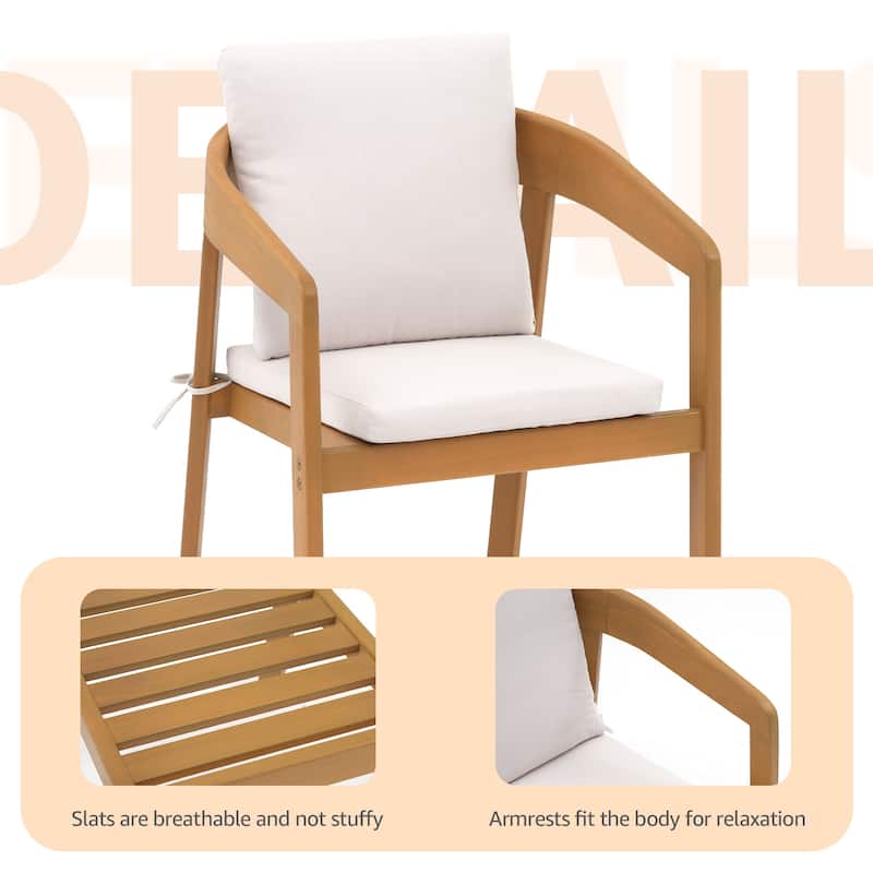 Wooden Outdoor Armchairs with Cushions, Set of 4