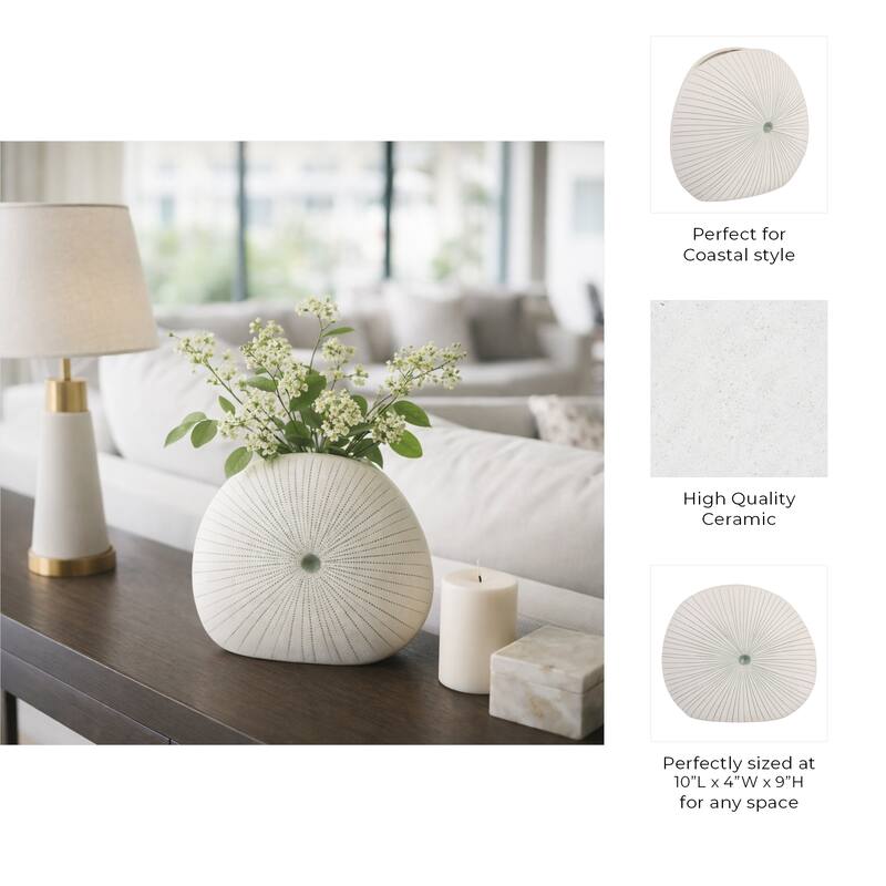 Round Shell Ceramic Vase - Stylish Dotted Pattern Flower Vase