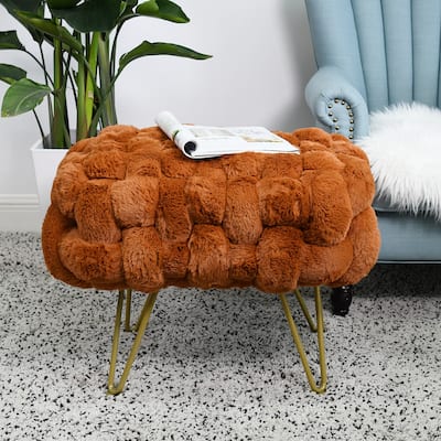 Soft Fauxfur Pouf Stool Ottoman Fuzzy Entryway Bench Seat 27"x20"x19"