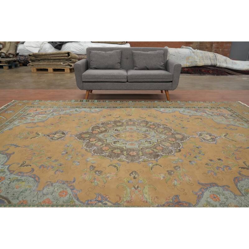 Hand Knotted Oriental 100% Wool Carpet Traditional Floral Oranges & Rust Tabriz Area Rug - 11' 11'' X 9' 4''