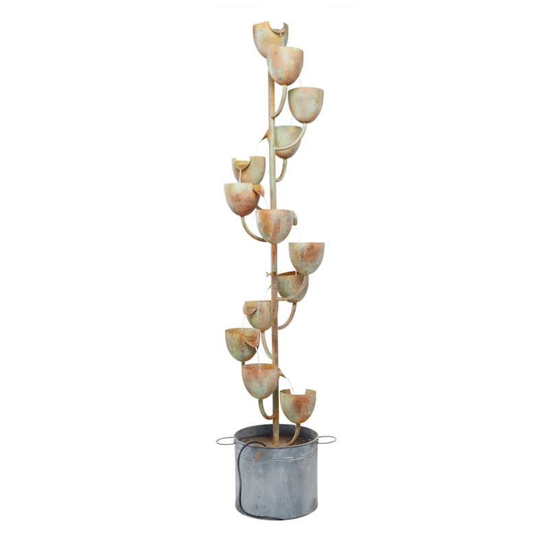 Copper Metal Fountain with Cascading Cups - 13"L x 13"W x 75"H