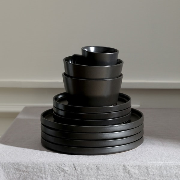 Stone Lain Coupe Stoneware Dinnerware Set - Black - 32 Piece