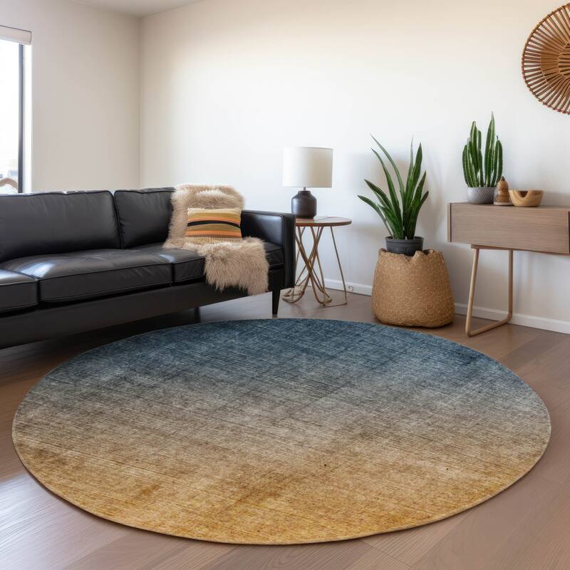 Premium Washable Super Soft Ombre Solid Mayfield Rug - Navy - 8' x 8' - Round
