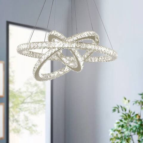 Modern Unique 3-Light Sparkling Crystal Rings LED Pendant Lighting Fixture