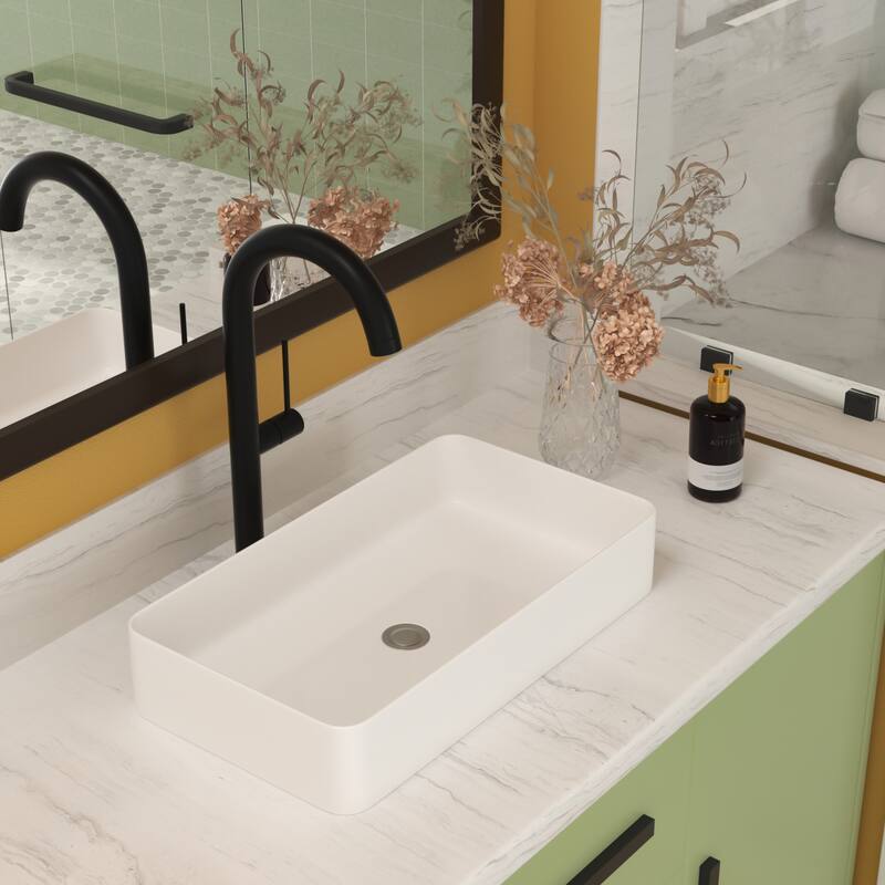 White Ceramic Rectangular Vessel Bathroom Sink