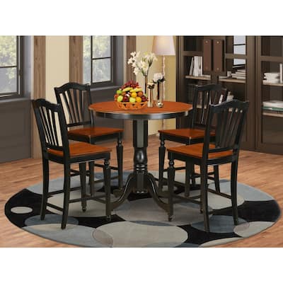 Kitchen Dinette Set - 3 Piece Table & Chair Set - Round Pedestal Table - Dark Mahogany Finish
