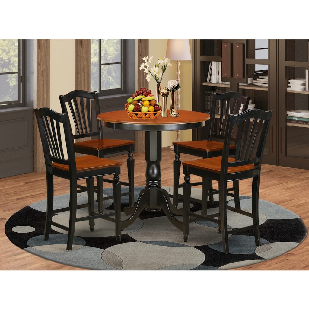 Kitchen Dinette Set - 3 Piece Table & Chair Set - Round Pedestal Table - Dark Mahogany Finish