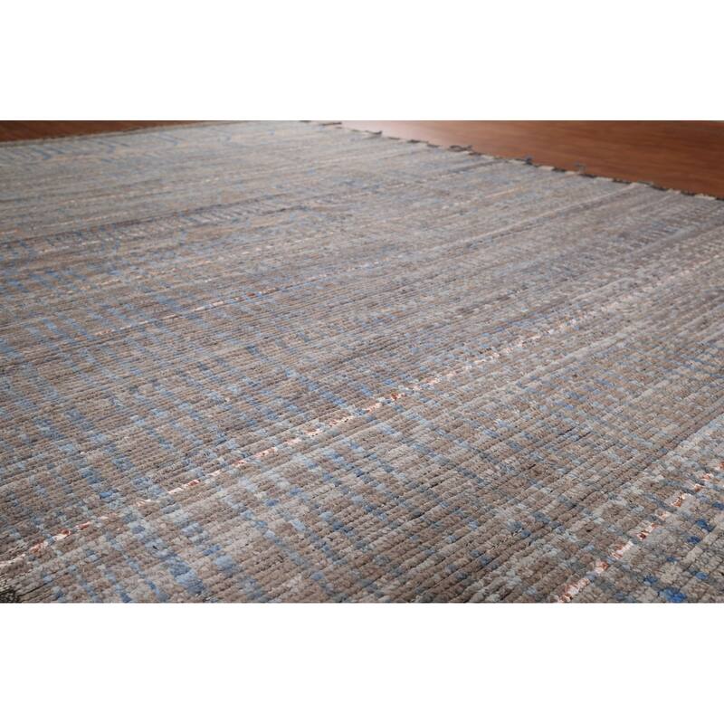 All-Over Striped Moroccan Oriental Area Rug Hand-Knotted Wool Carpet - 9'0"x 12'9"