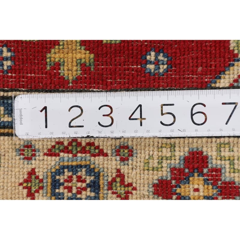 Geometric Red Kazak Accent Rug Handmade Home Decor Wool Carpet - 2'7" x 3'10"