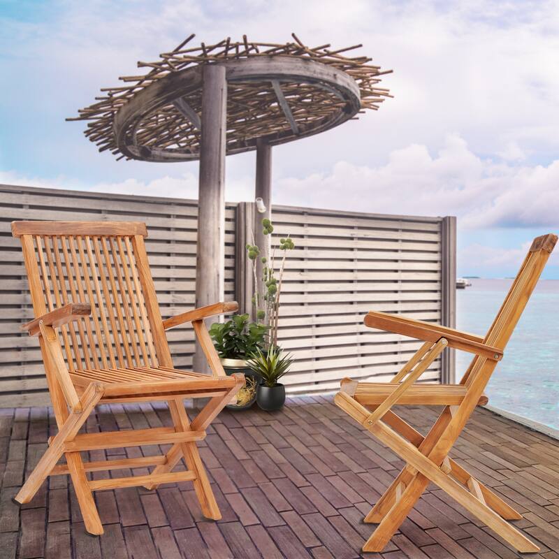Chic Teak California Teak Wood Folding Arm Chair (set of 2)