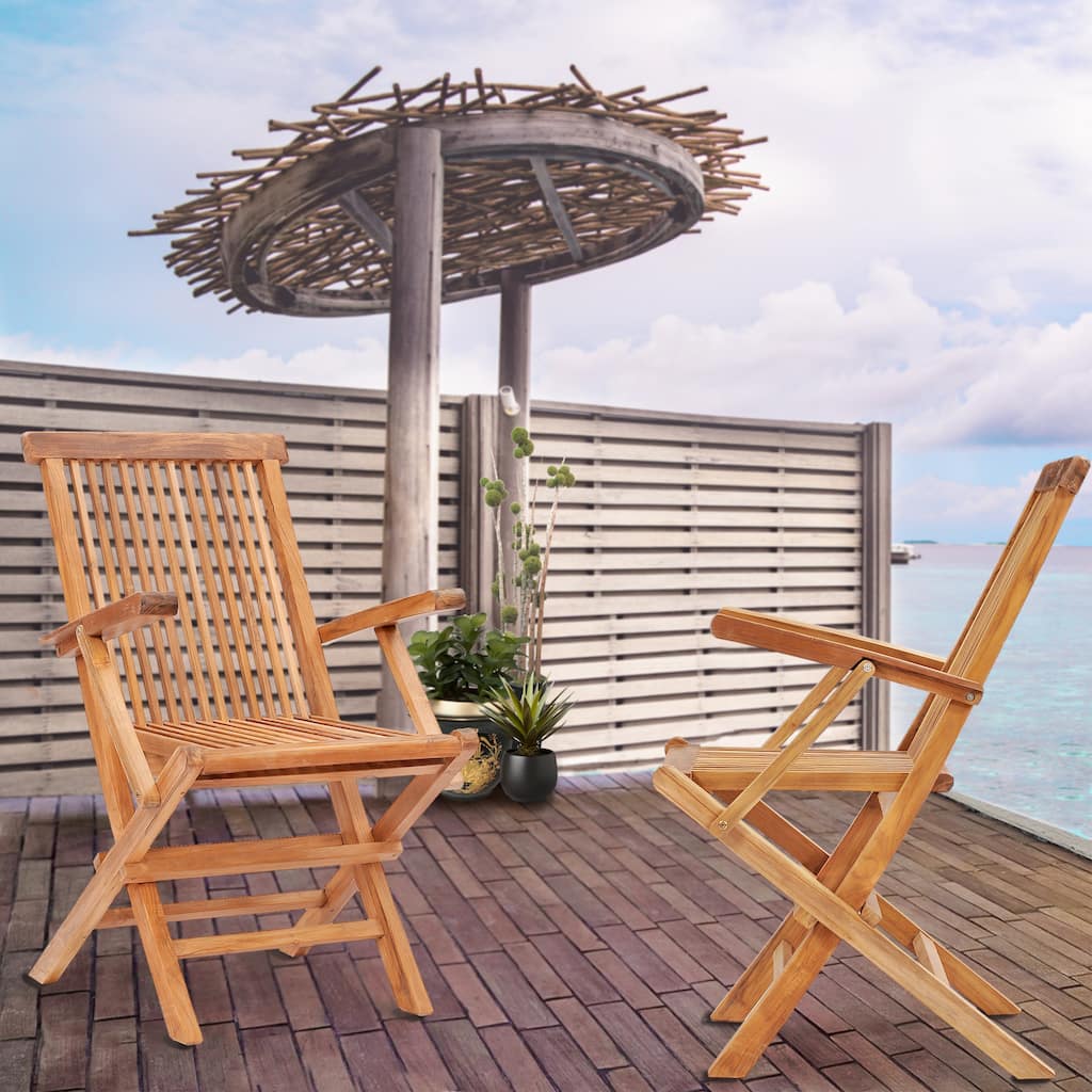 Chic Teak California Teak Wood Folding Arm Chair (set of 2)