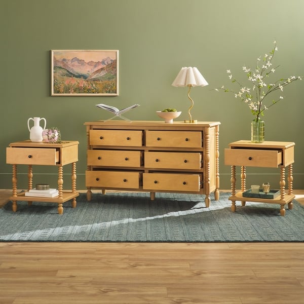 Walker Edison Spindle Dresser and 1-Drawer Nightstands Bedroom Set - On  Sale - Bed Bath & Beyond - 42783646