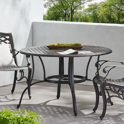 Outdoor Cast Aluminum Circular Dining Table, Bronze