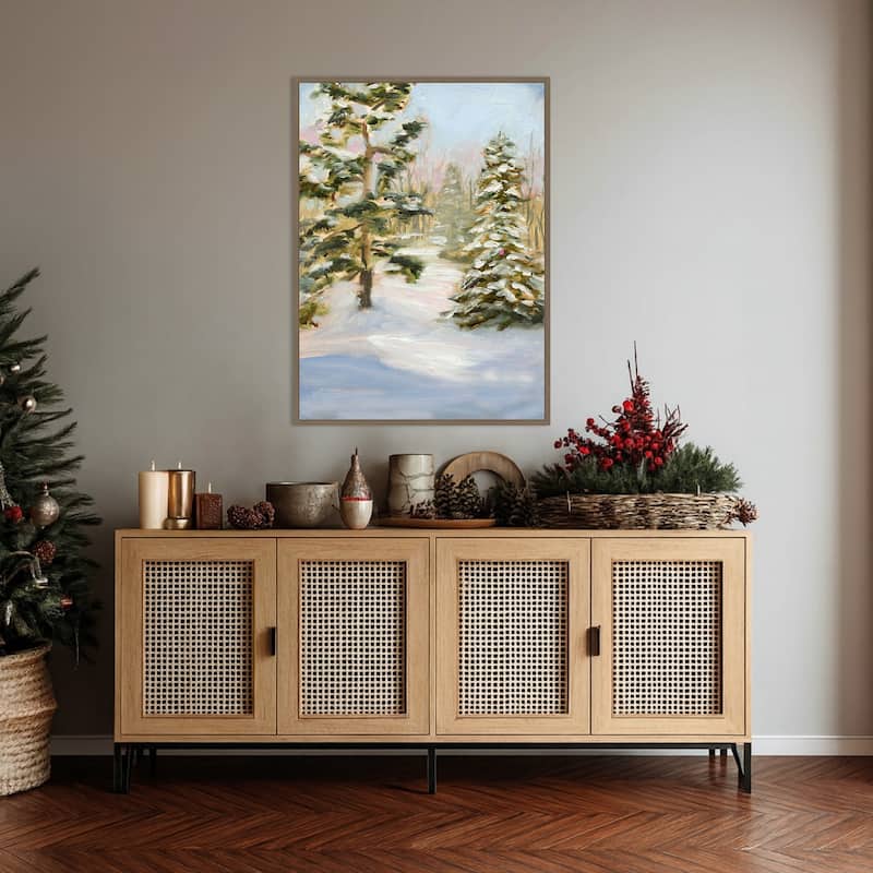 Trees in Winter by Sandra Iafrate Framed Canvas Wall Art Print - Sylvie Dark Gold