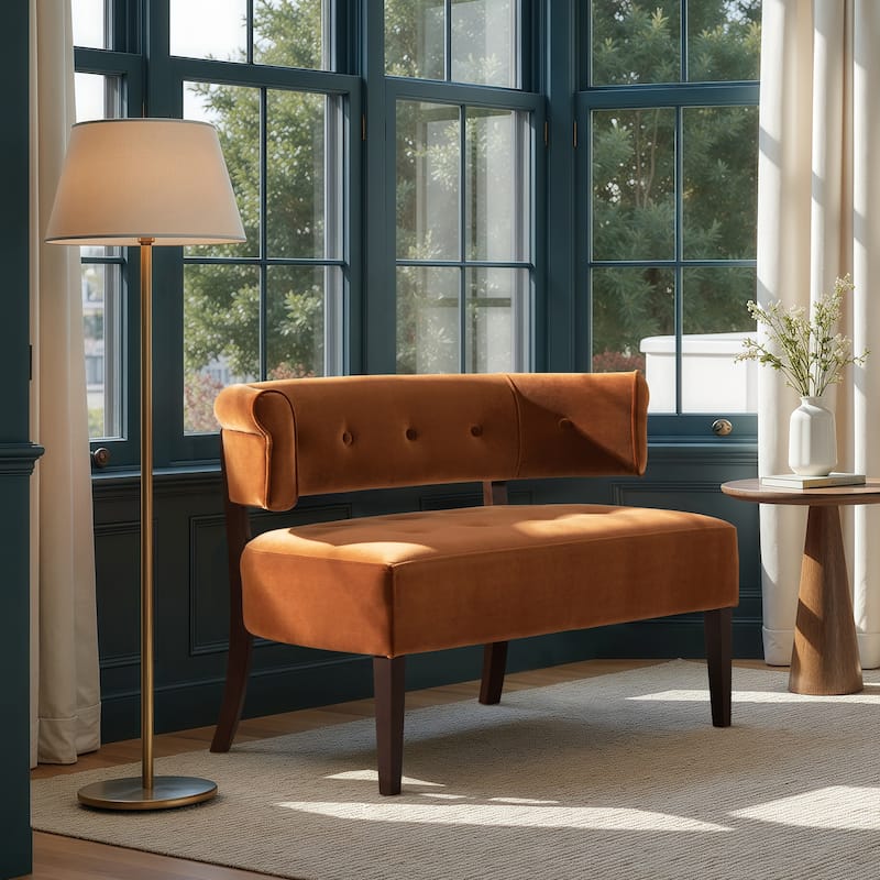 Jared 51" Modern Recessed Arm Tufted Bench Settee - Burnt Orange Performance Velvet