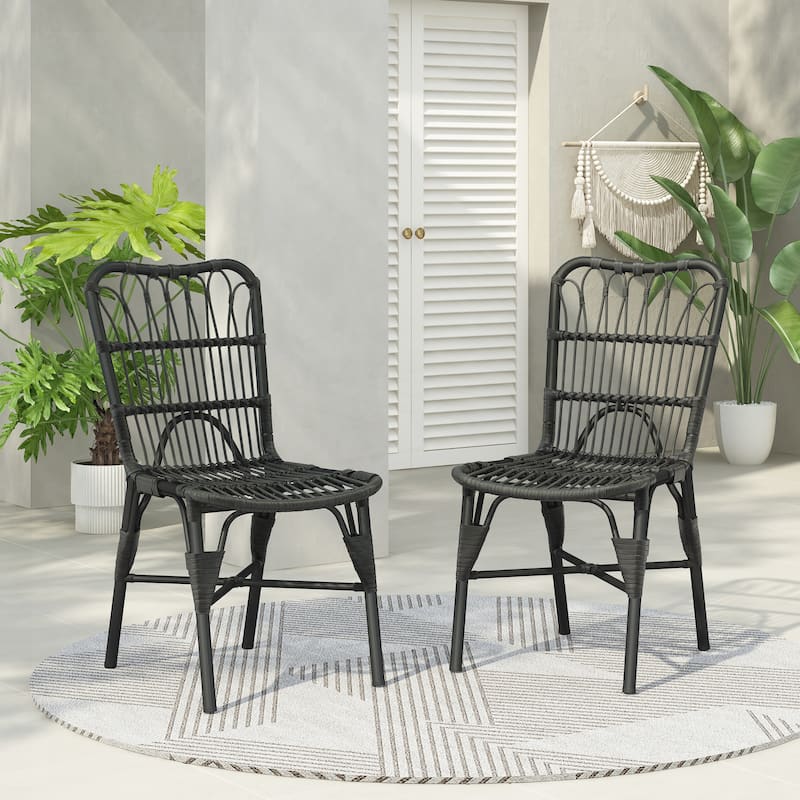 Outdoor PE Wicker Patio Dining Chairs Set of 2 - Black