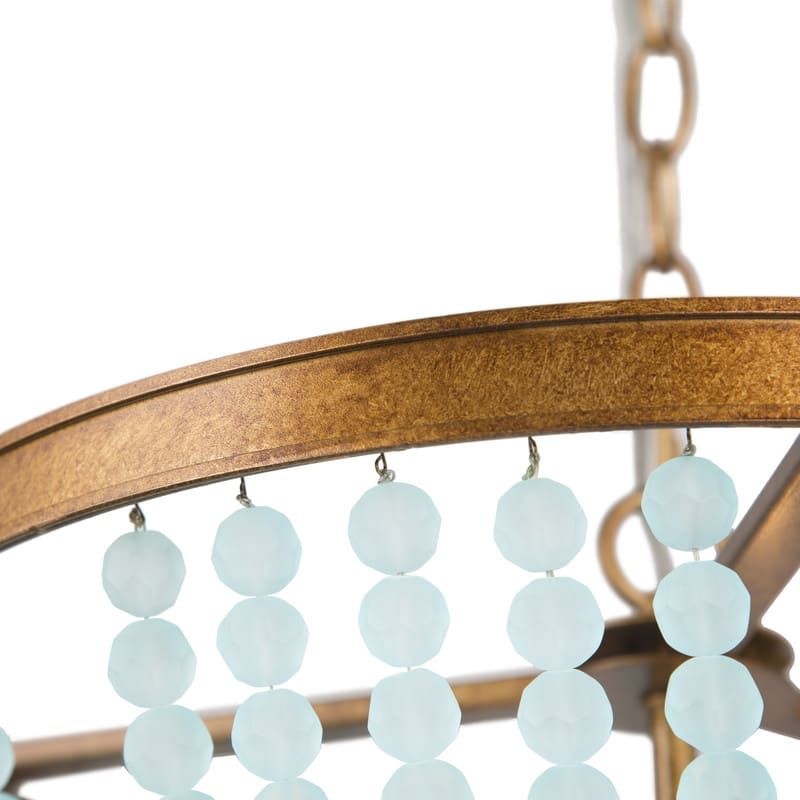 Coastal Beach 3-light Beads Chandelier Mid-century Modern Boho Blue White Pendant Lights - D15.7"*H11.5"
