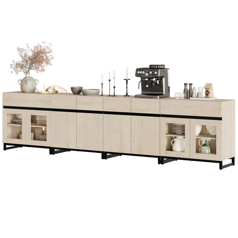 Modern TV Stand for 120" TVs, 4-in-1 Console with Glass Doors & 2 Drawers