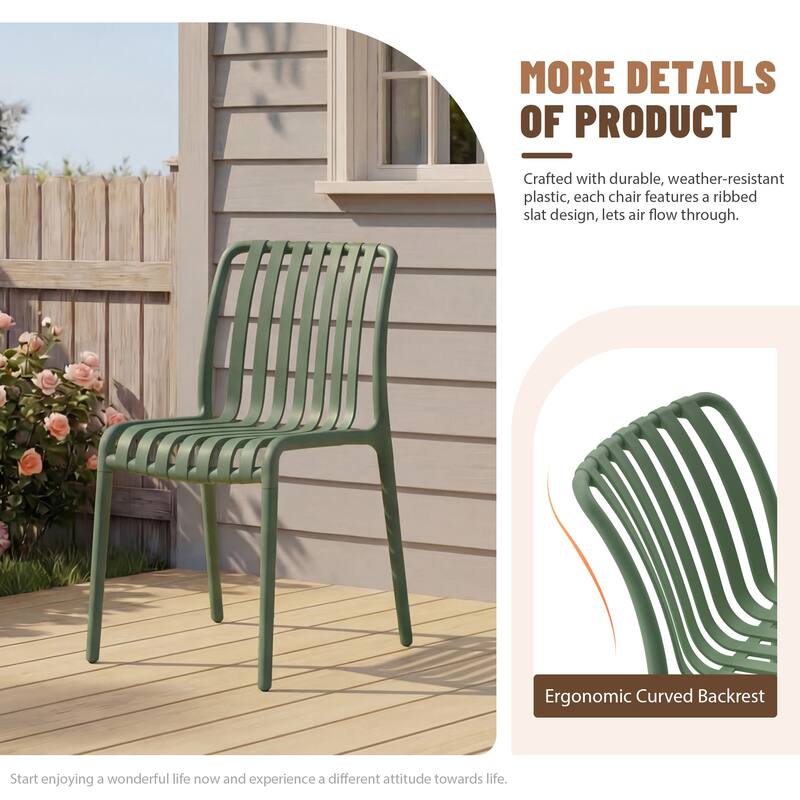 Outdoor Stackable Plastic Chairs Dining Chair Set 4-Piece Lightweight