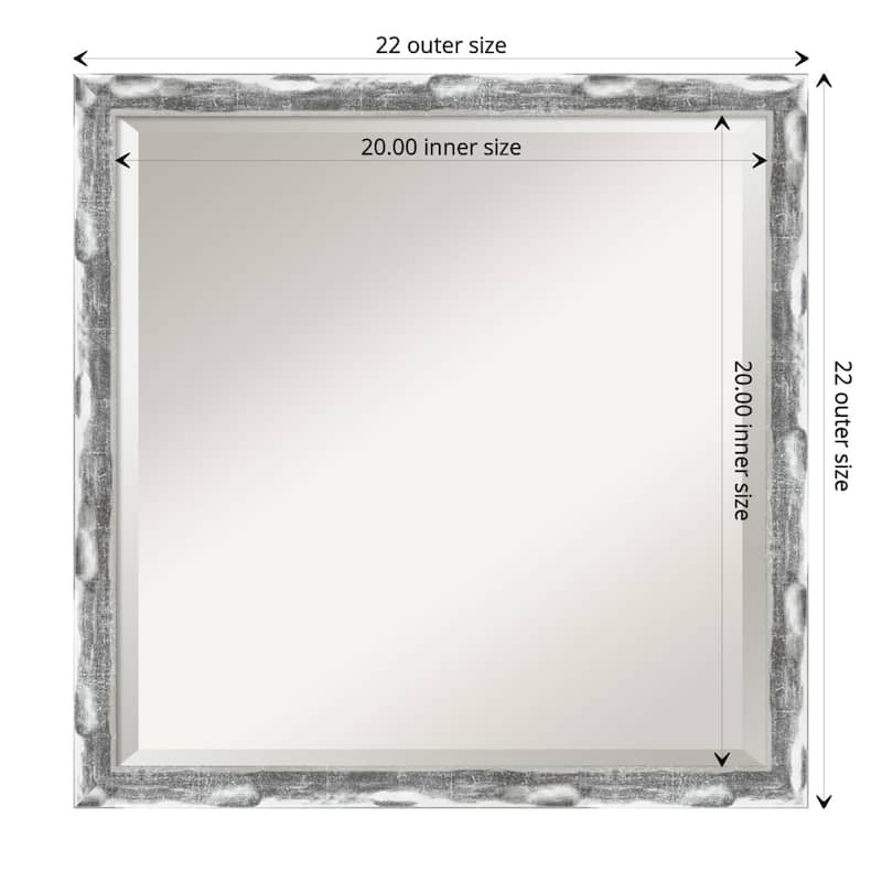 Beveled Bathroom Wall Mirror - Scratched Wave Chrome Frame - Scratched Wave Chrome - Outer Size: 22 x 22 in