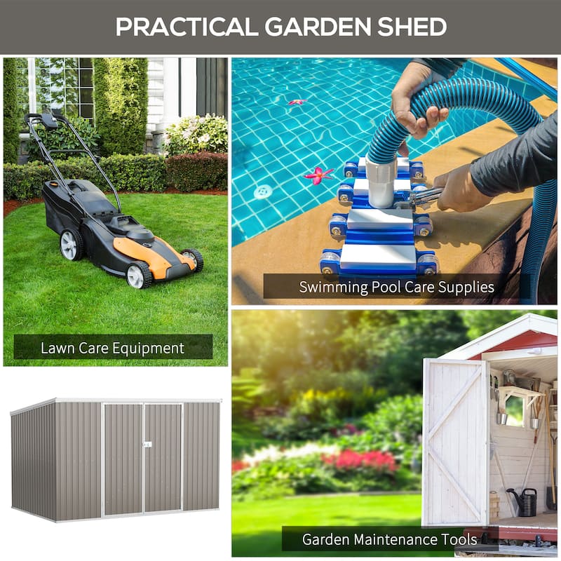 Outsunny 11' x 6' Steel Garden Storage Shed, Outdoor Utility Tool House with Double Lockable Doors for Backyard, Patio, Lawn