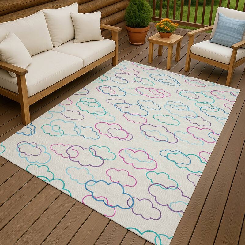 Machine Washable Indoor/ Outdoor Modern Clouds Chantille Rug