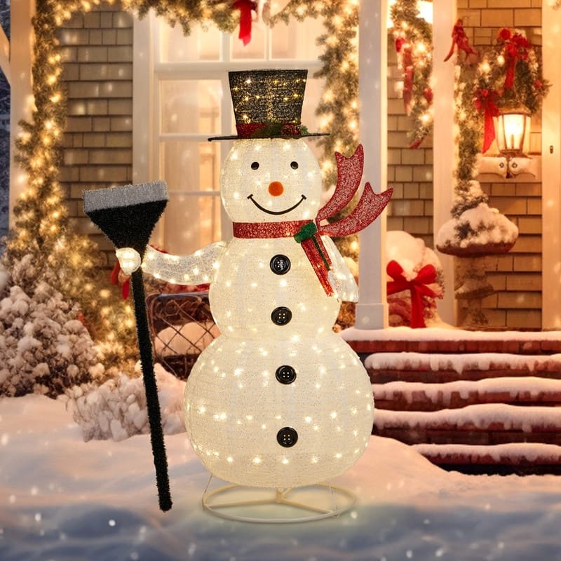 5FT Lighted Collasipble Snowman with Groom Snowman Christmas Yard Decoration