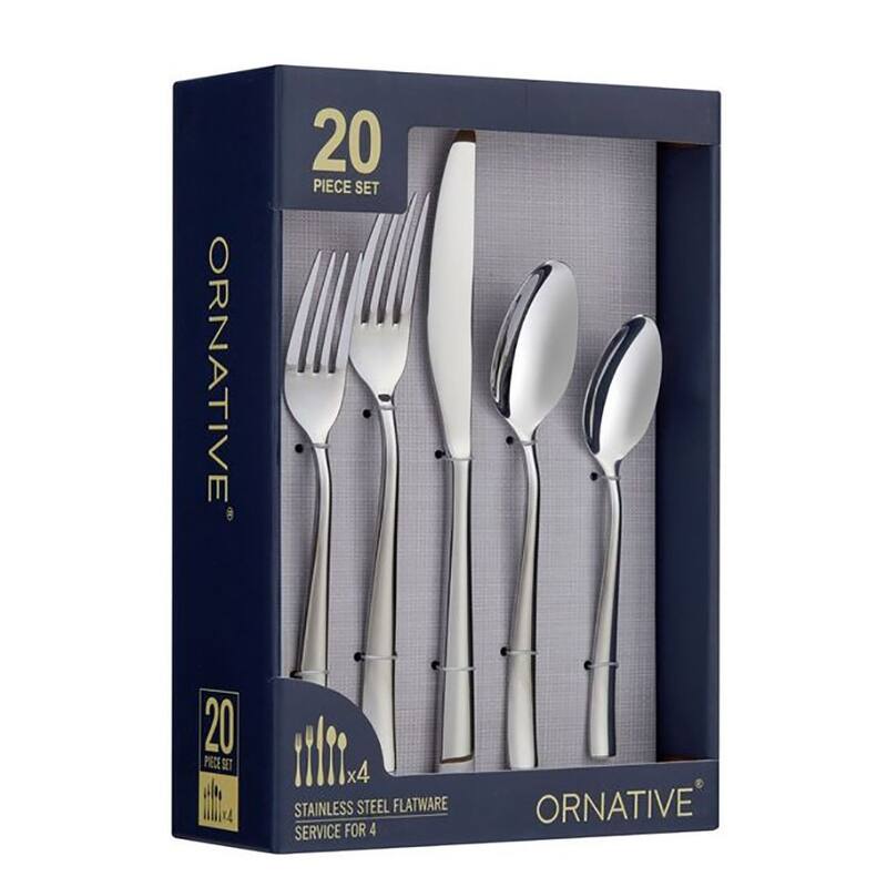 Ornative Lola 18/0 Stainless Steel 20 Pieces Flatware Set - 10.63" H x 6.69" W x 2.76" D