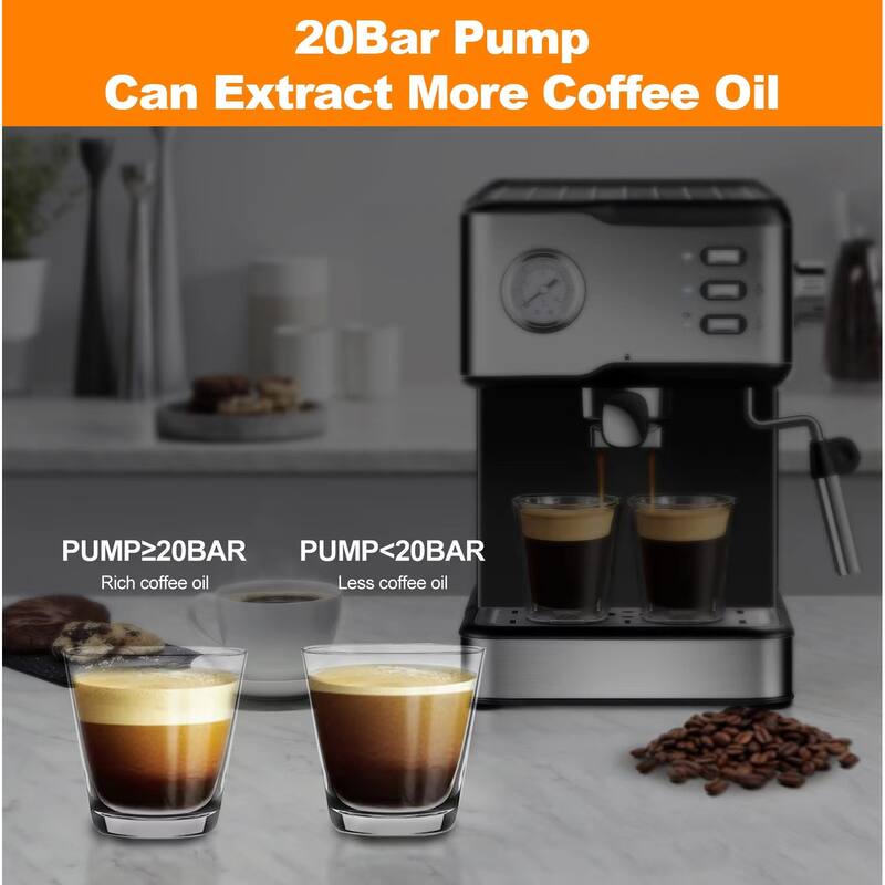20Bar Espresso Machine with Professional Milk Frothing Wand and Temperature Control