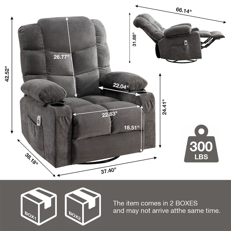 Heat Massage Recliners Chair with Rocking Reclining Sofa Loveseat Electric USB Charge Port