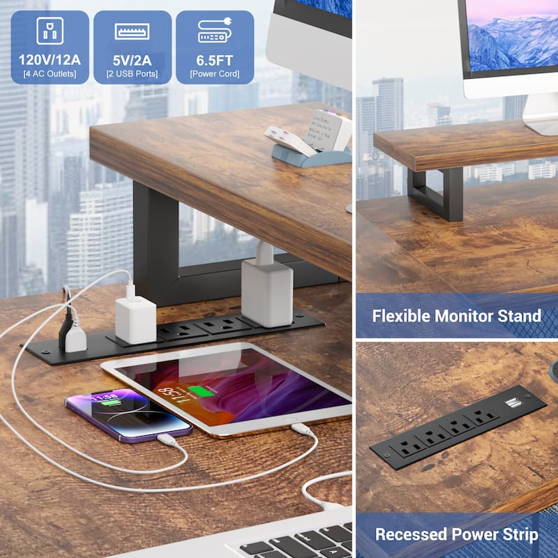 3-in-one U-Shape Computer Desk with Charge Station, Office Corner Desk with Monitor Stand