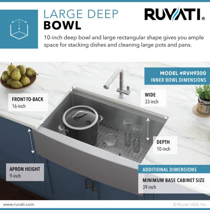 Ruvati 36-inch Apron-front Workstation Farmhouse Kitchen Sink 16 Gauge Stainless Steel Single Bowl - RVH9300 - 36″ x 22″