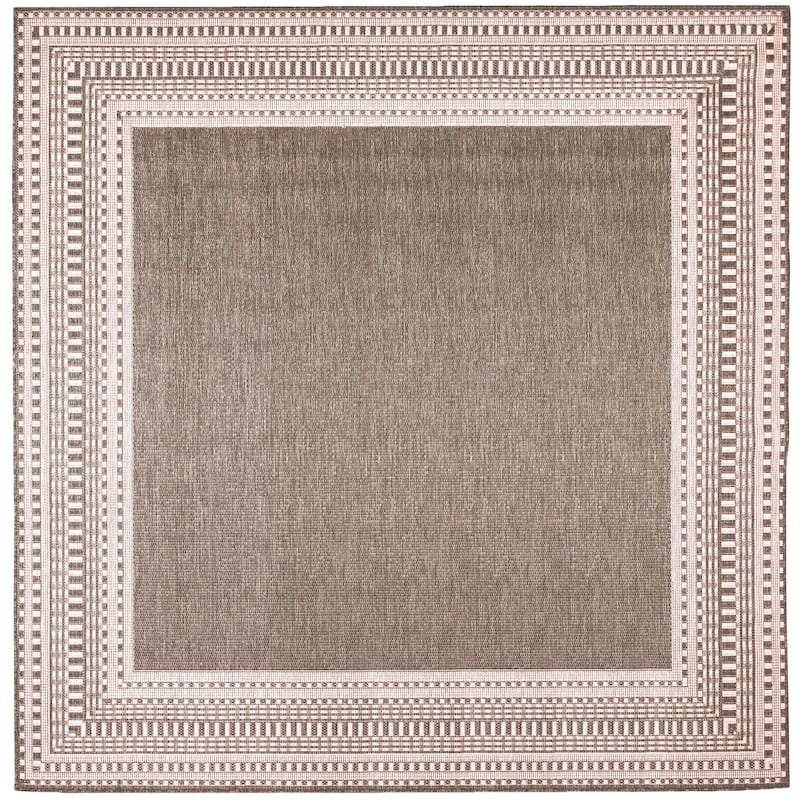 Liora Manne Malibu Etched Border Indoor/Outdoor Rug - 7'10" Square - Neutral