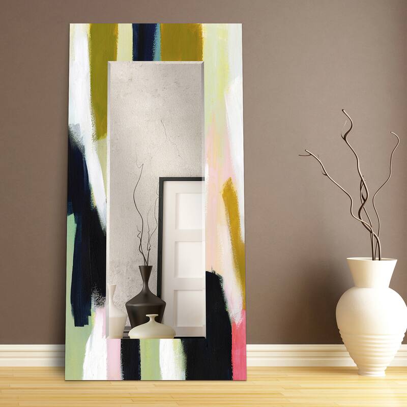Sunder Rectangular Beveled Wall Mirror on Free Floating Printed Tempered Glass