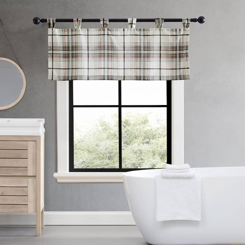 Eddie Bauer Alder Plaid Grey Tab Top Window Valance - 50 x 20