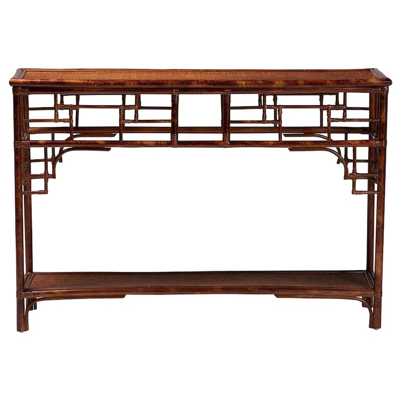Sebalio Tortoise Natural Rattan Console Table with Shelf - Vintage Style Table for Entryway, Hallway or Coastal Living Space