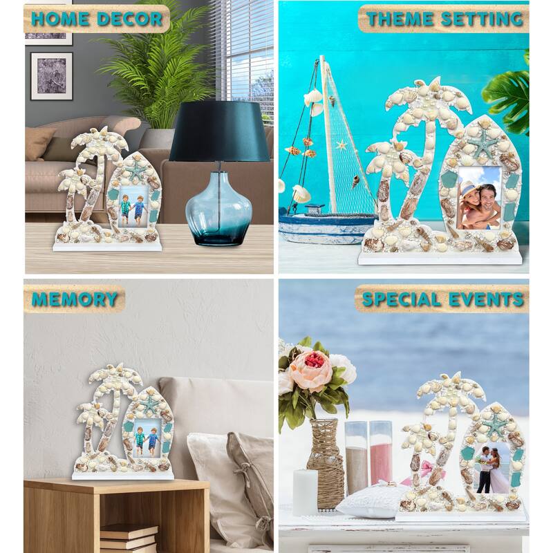 CoTa Global Oceanic Palm Tree Nautical Photo Frame for Tabletop - 12.8″Lx11.3″Wx2″H