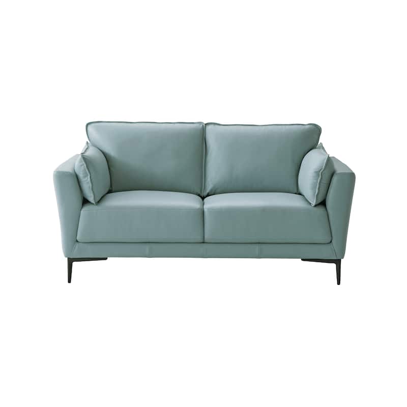 Top Grain Leather Loveseat, Small Sofa Couch with Loose Seat and Tight Back Cushion, Couch Settee with Metal Legs