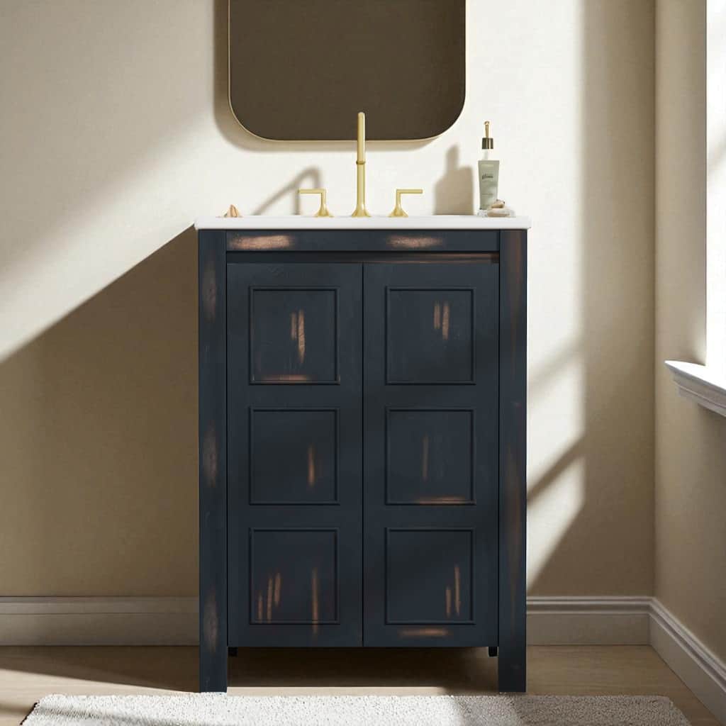 24" Vintage Style Small Bathroom Vanity with Ceramic Sink, 2 Soft-Close Doors, and Adjustable Shelf