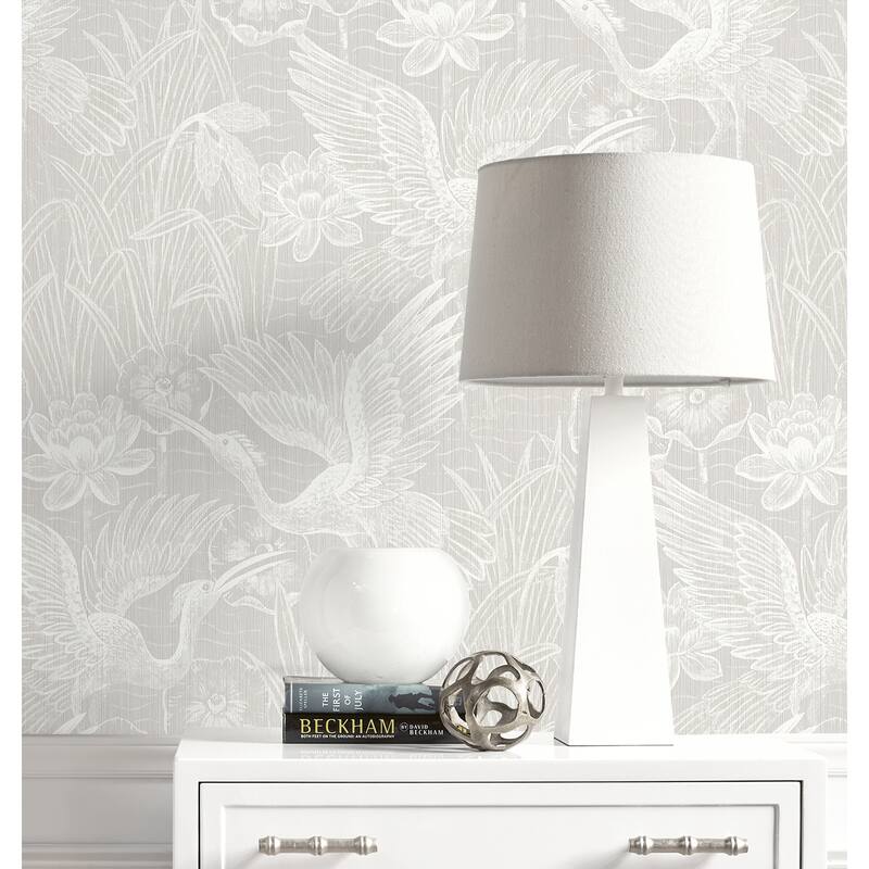 Seabrook Designs White Heron Floral Stringcloth Unpasted Wallpaper - 27 in. W x 27 ft. L