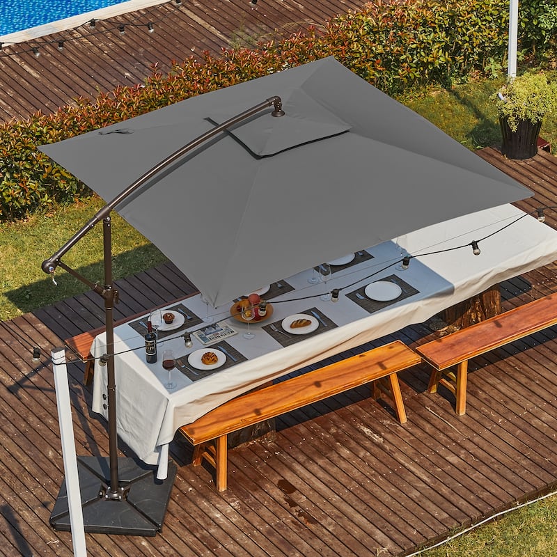 8ft×8ft Square Steel Crank-lift Cantilever Umbrella With Weighted Base