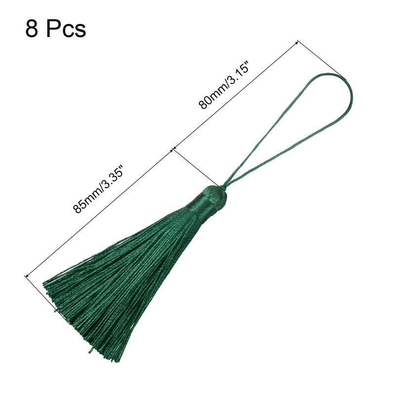 6.5" Silky Bookmark Tassels with Loop for DIY Craft Accessory, 8Pcs - Black Green