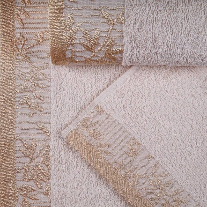Superior Wisteria Cotton Floral Jacquard Border Bath Towel Set