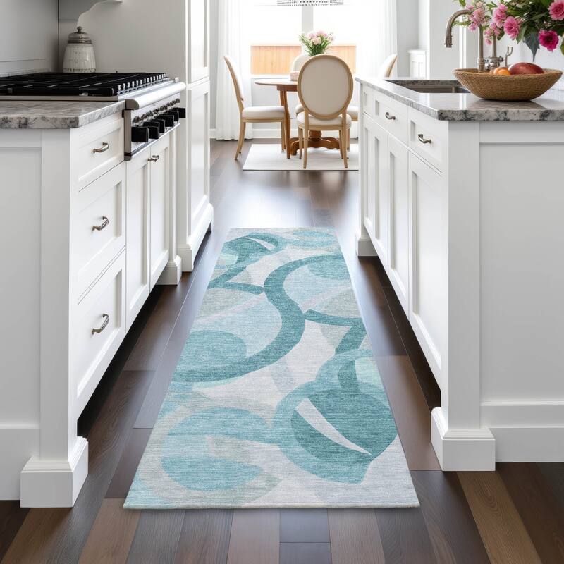 Machine Washable Indoor/Outdoor Contemporary Deco Chantille Rug