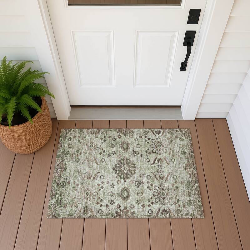 Machine Washable Indoor/ Outdoor Global Firestone Chantille Rug - Celery - 1'8" x 2'6"