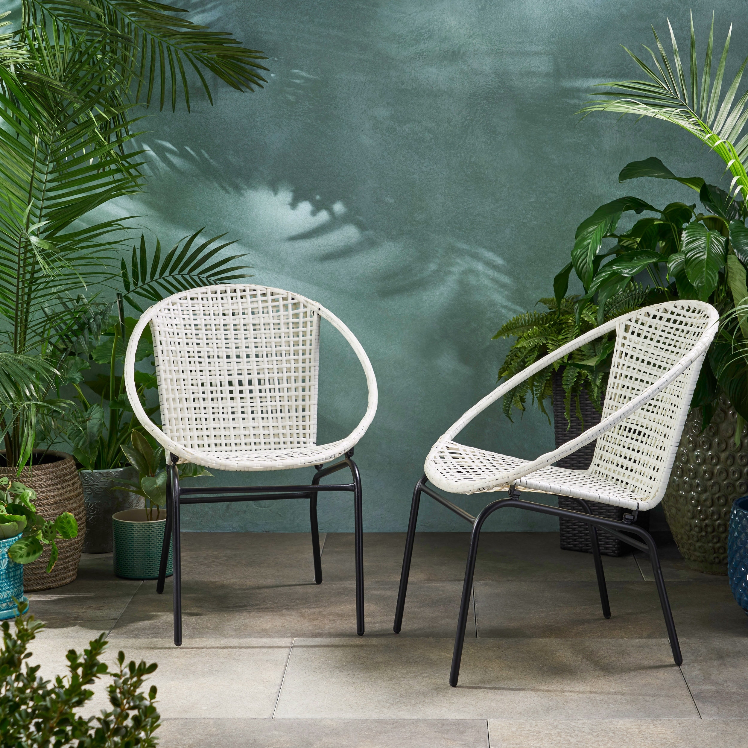 Java Outdoor Modern Wicker Club Chair Set of 2 by Christopher Knight Home White Black