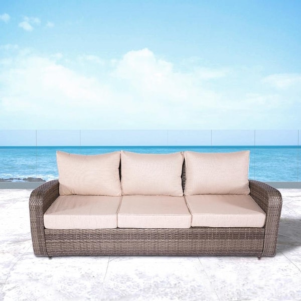 Aurora Patio 3 Seater Handwoven Rattan Sofa Couch with Cushion